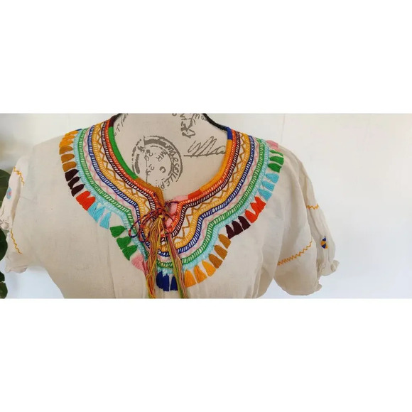 Mexican Tunic Top embroidered Blouse Handmade Hippie Boho One Size (S-L) - Picture 5 of 7